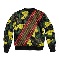 Samoan Culture Sleeve Zip Bomber Jacket Hibiscus and Ula Fala with Tapa Pattern Black Color LT03 - Polynesian Pride