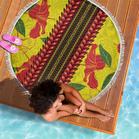 Samoan Culture Beach Blanket Hibiscus and Ula Fala with Tapa Pattern Yellow Color LT03 - Polynesian Pride