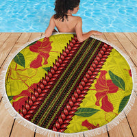 Samoan Culture Beach Blanket Hibiscus and Ula Fala with Tapa Pattern Yellow Color LT03 - Polynesian Pride