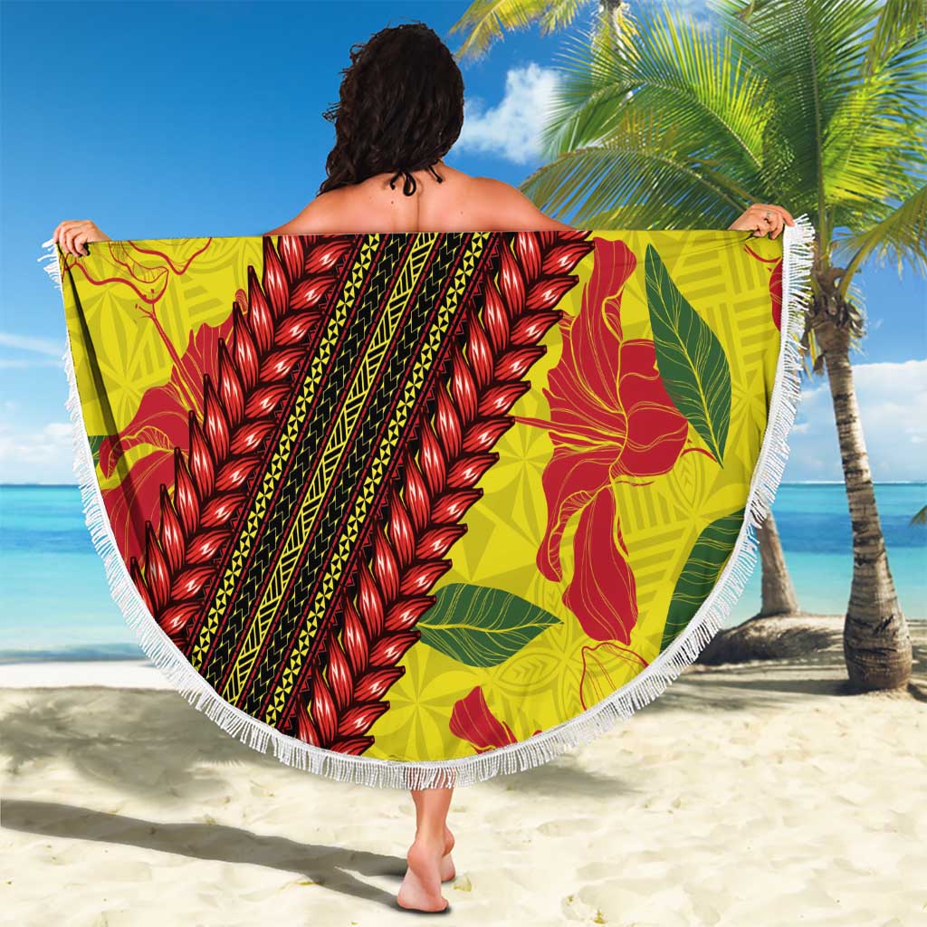 Samoan Culture Beach Blanket Hibiscus and Ula Fala with Tapa Pattern Yellow Color LT03 - Polynesian Pride