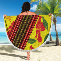 Samoan Culture Beach Blanket Hibiscus and Ula Fala with Tapa Pattern Yellow Color LT03 - Polynesian Pride