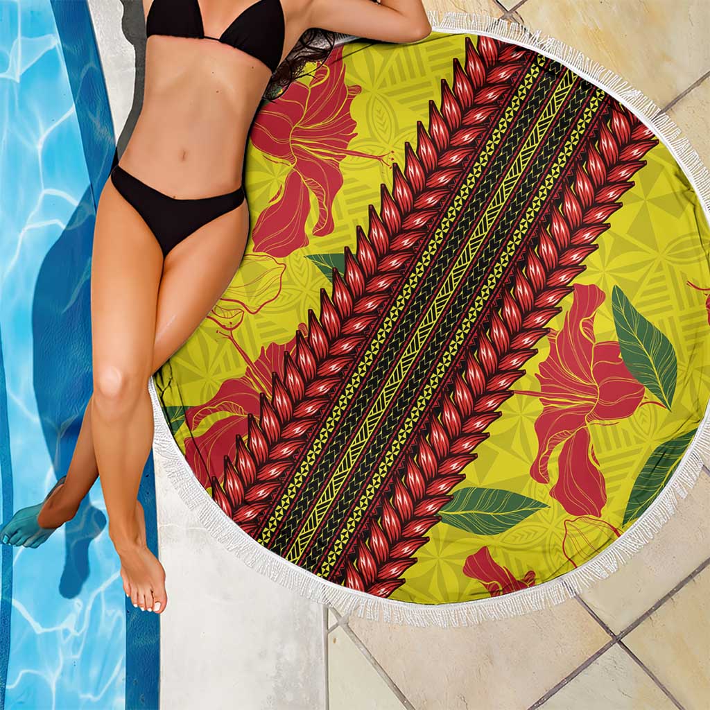 Samoan Culture Beach Blanket Hibiscus and Ula Fala with Tapa Pattern Yellow Color LT03 - Polynesian Pride