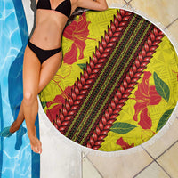Samoan Culture Beach Blanket Hibiscus and Ula Fala with Tapa Pattern Yellow Color LT03 - Polynesian Pride