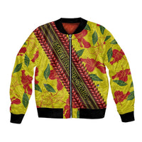 Samoan Culture Bomber Jacket Hibiscus and Ula Fala with Tapa Pattern YellowColor LT03 Unisex Yellow - Polynesian Pride