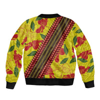 Samoan Culture Bomber Jacket Hibiscus and Ula Fala with Tapa Pattern YellowColor LT03 - Polynesian Pride