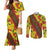 Samoan Culture Couples Matching Mermaid Dress and Long Sleeve Button Shirt Hibiscus and Ula Fala with Tapa Pattern YellowColor