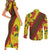 Samoan Culture Couples Matching Short Sleeve Bodycon Dress and Long Sleeve Button Shirt Hibiscus and Ula Fala with Tapa Pattern YellowColor