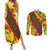 Samoan Culture Couples Matching Summer Maxi Dress and Long Sleeve Button Shirt Hibiscus and Ula Fala with Tapa Pattern YellowColor