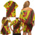 Samoan Culture Family Matching Off Shoulder Short Dress and Hawaiian Shirt Hibiscus and Ula Fala with Tapa Pattern YellowColor