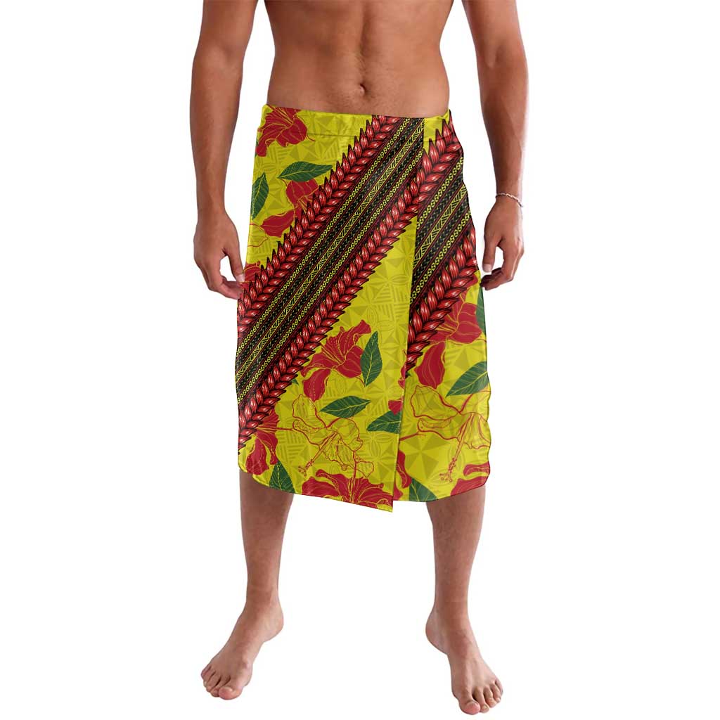 Samoan Culture Lavalava Hibiscus and Ula Fala with Tapa Pattern YellowColor