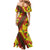 Samoan Culture Mermaid Dress Hibiscus and Ula Fala with Tapa Pattern YellowColor