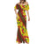 Samoan Culture Mermaid Dress Hibiscus and Ula Fala with Tapa Pattern YellowColor