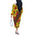 Samoan Culture Off The Shoulder Long Sleeve Dress Hibiscus and Ula Fala with Tapa Pattern YellowColor