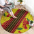 Samoan Culture Round Carpet Hibiscus and Ula Fala with Tapa Pattern Yellow Color