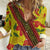 Samoan Culture Women Casual Shirt Hibiscus and Ula Fala with Tapa Pattern YellowColor