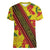 Samoan Culture Women V-Neck T-Shirt Hibiscus and Ula Fala with Tapa Pattern YellowColor