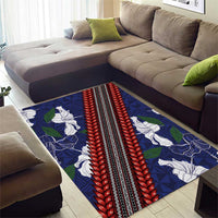 Samoan Culture Area Rug Hibiscus and Ula Fala with Tapa Pattern Blue Color LT03 - Polynesian Pride