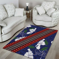 Samoan Culture Area Rug Hibiscus and Ula Fala with Tapa Pattern Blue Color LT03 - Polynesian Pride