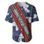 Samoan Culture Baseball Jersey Hibiscus and Ula Fala with Tapa Pattern Blue Color