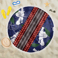 Samoan Culture Beach Blanket Hibiscus and Ula Fala with Tapa Pattern Blue Color LT03 One Size 150cm Blue - Polynesian Pride
