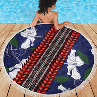 Samoan Culture Beach Blanket Hibiscus and Ula Fala with Tapa Pattern Blue Color LT03 - Polynesian Pride