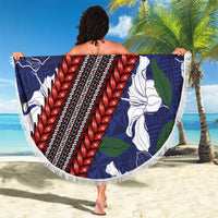 Samoan Culture Beach Blanket Hibiscus and Ula Fala with Tapa Pattern Blue Color LT03 - Polynesian Pride
