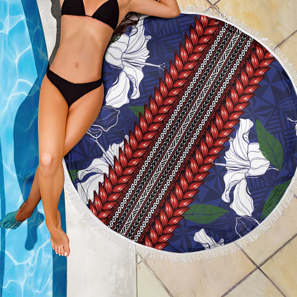 Samoan Culture Beach Blanket Hibiscus and Ula Fala with Tapa Pattern Blue Color LT03 - Polynesian Pride