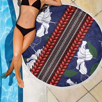 Samoan Culture Beach Blanket Hibiscus and Ula Fala with Tapa Pattern Blue Color LT03 - Polynesian Pride
