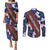 Samoan Culture Couples Matching Puletasi and Long Sleeve Button Shirt Hibiscus and Ula Fala with Tapa Pattern Blue Color