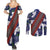 Samoan Culture Couples Matching Summer Maxi Dress and Long Sleeve Button Shirt Hibiscus and Ula Fala with Tapa Pattern Blue Color