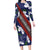 Samoan Culture Family Matching Long Sleeve Bodycon Dress and Hawaiian Shirt Hibiscus and Ula Fala with Tapa Pattern Blue Color