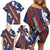 Samoan Culture Family Matching Off Shoulder Short Dress and Hawaiian Shirt Hibiscus and Ula Fala with Tapa Pattern Blue Color