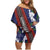 Samoan Culture Family Matching Off Shoulder Short Dress and Hawaiian Shirt Hibiscus and Ula Fala with Tapa Pattern Blue Color