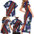 Samoan Culture Family Matching Short Sleeve Bodycon Dress and Hawaiian Shirt Hibiscus and Ula Fala with Tapa Pattern Blue Color