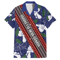 Samoan Culture Hawaiian Shirt Hibiscus and Ula Fala with Tapa Pattern Blue Color LT03 Blue - Polynesian Pride