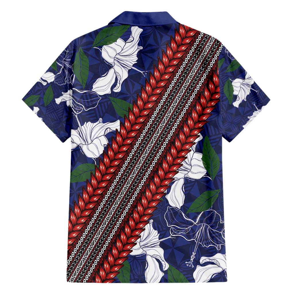 Samoan Culture Hawaiian Shirt Hibiscus and Ula Fala with Tapa Pattern Blue Color LT03 - Polynesian Pride