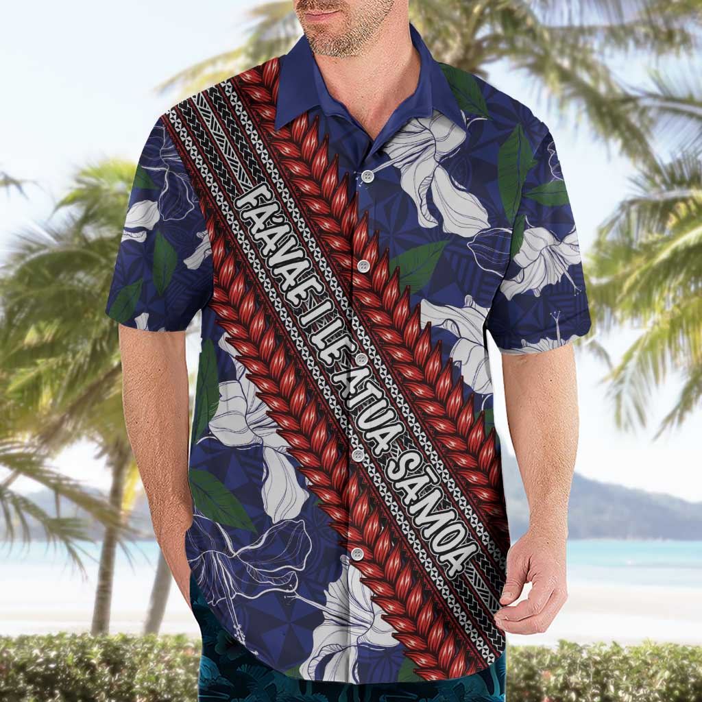 Samoan Culture Hawaiian Shirt Hibiscus and Ula Fala with Tapa Pattern Blue Color LT03 - Polynesian Pride