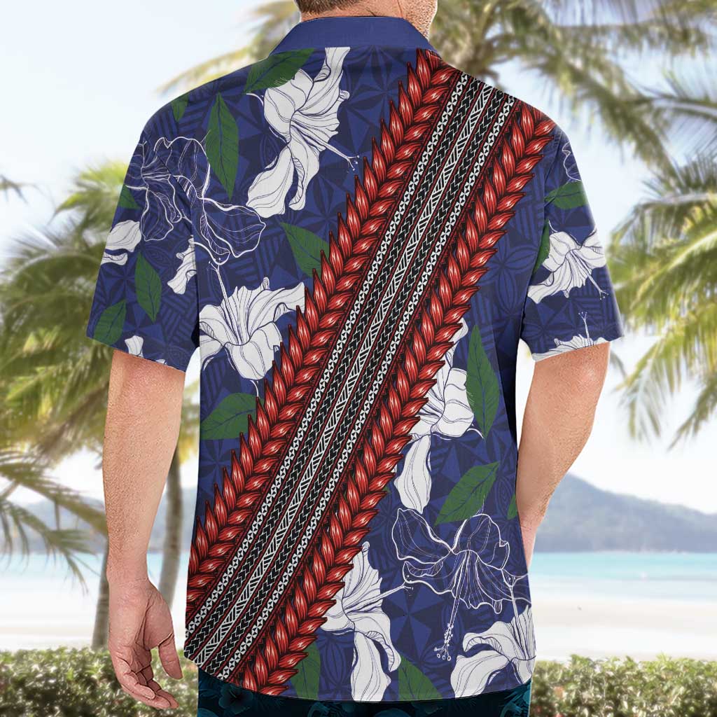 Samoan Culture Hawaiian Shirt Hibiscus and Ula Fala with Tapa Pattern Blue Color LT03 - Polynesian Pride