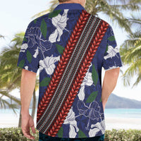 Samoan Culture Hawaiian Shirt Hibiscus and Ula Fala with Tapa Pattern Blue Color LT03 - Polynesian Pride