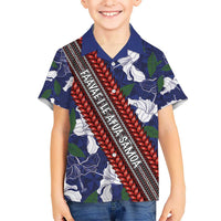 Samoan Culture Hawaiian Shirt Hibiscus and Ula Fala with Tapa Pattern Blue Color LT03 - Polynesian Pride