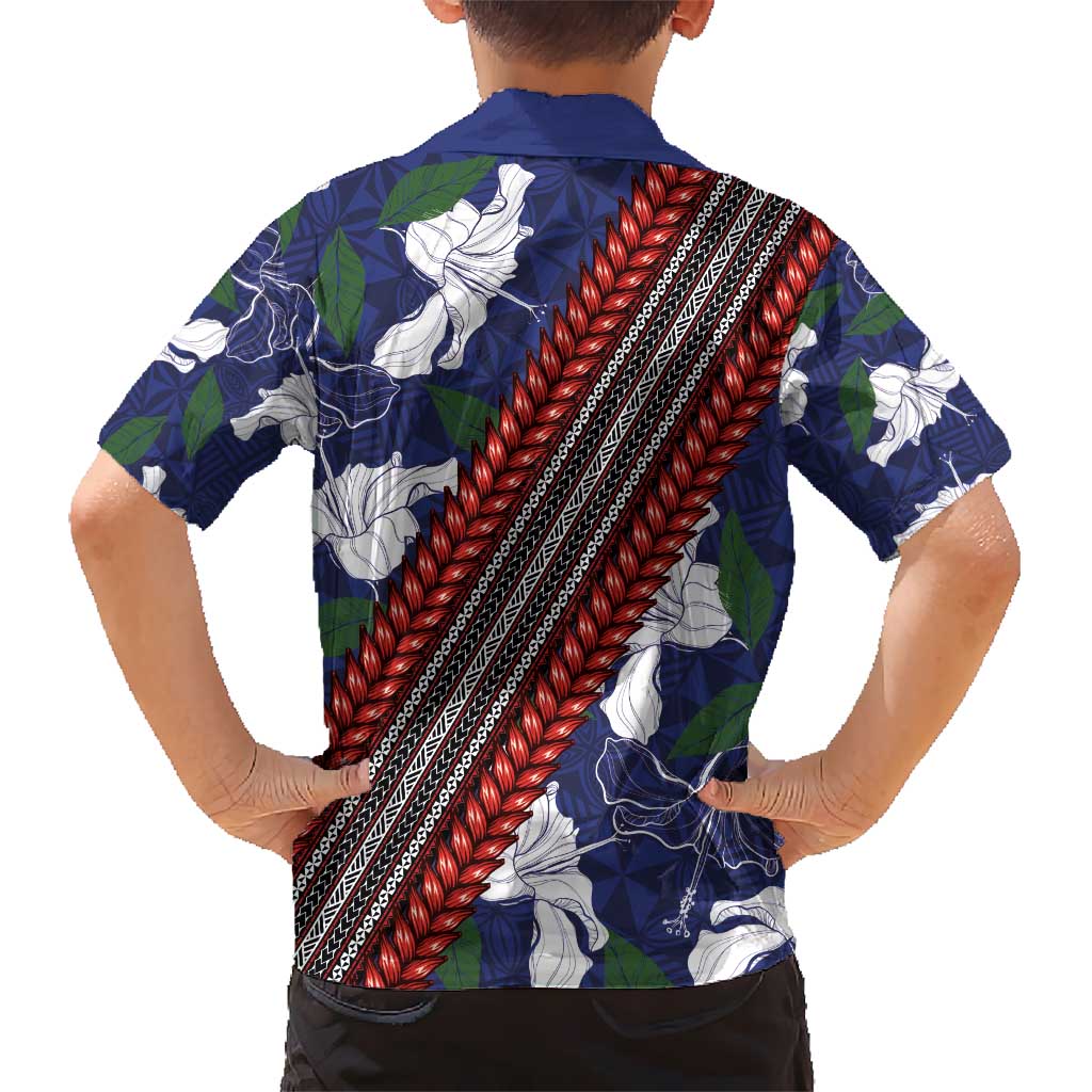 Samoan Culture Hawaiian Shirt Hibiscus and Ula Fala with Tapa Pattern Blue Color LT03 - Polynesian Pride