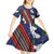 Samoan Culture Kid Short Sleeve Dress Hibiscus and Ula Fala with Tapa Pattern Blue Color