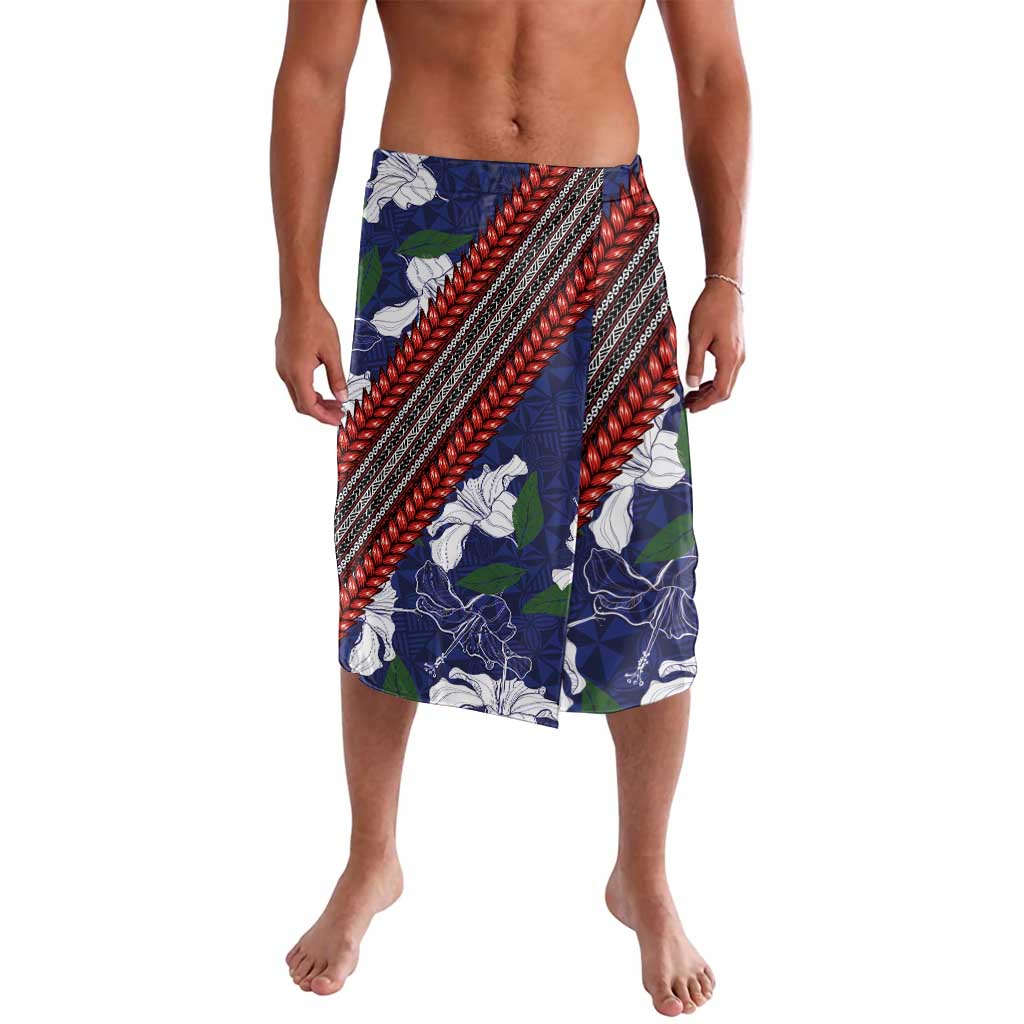 Samoan Culture Lavalava Hibiscus and Ula Fala with Tapa Pattern Blue Color LT03 Blue - Polynesian Pride