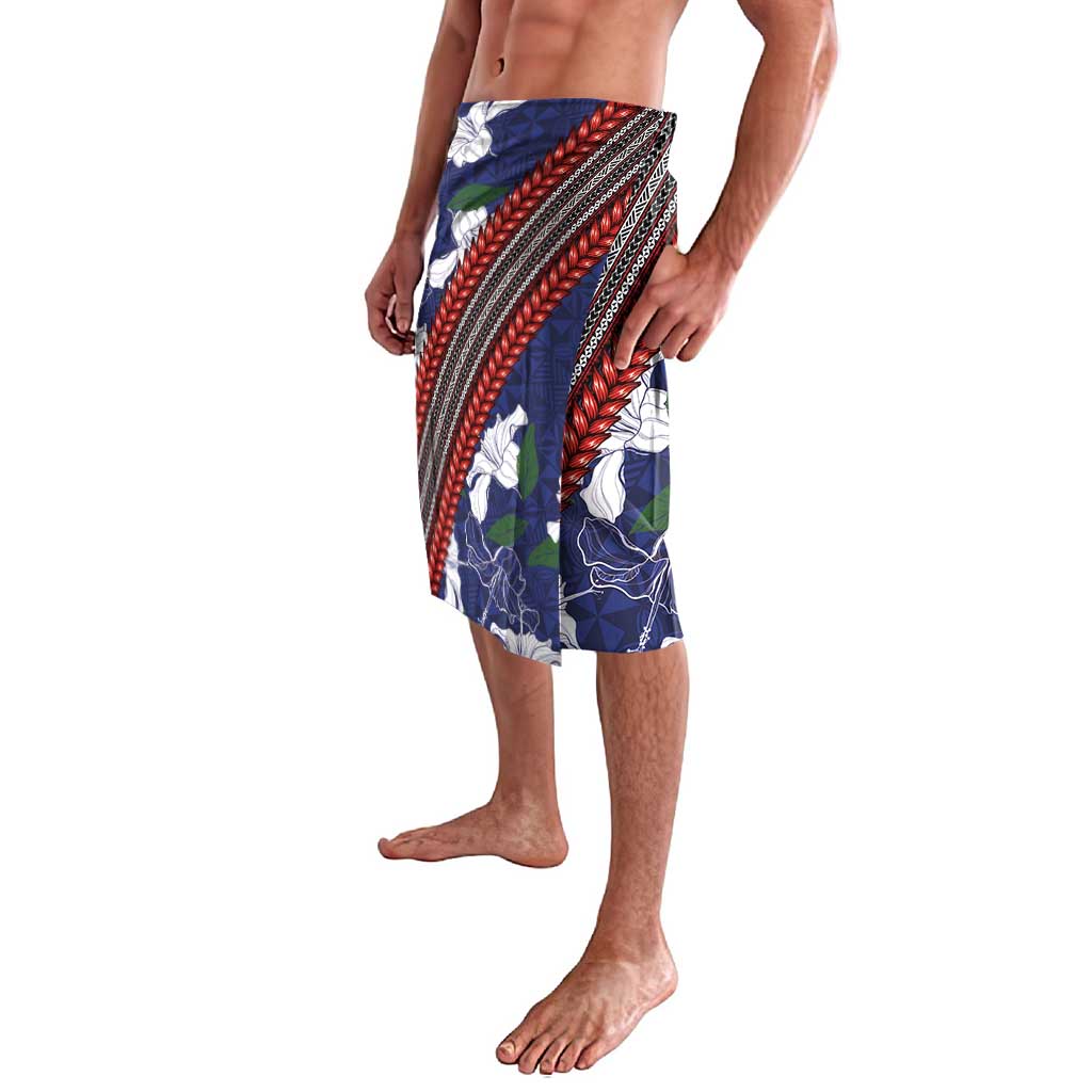 Samoan Culture Lavalava Hibiscus and Ula Fala with Tapa Pattern Blue Color LT03 - Polynesian Pride