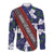 Samoan Culture Long Sleeve Button Shirt Hibiscus and Ula Fala with Tapa Pattern Blue Color