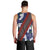 Samoan Culture Men Tank Top Hibiscus and Ula Fala with Tapa Pattern Blue Color