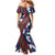 Samoan Culture Mermaid Dress Hibiscus and Ula Fala with Tapa Pattern Blue Color