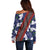 Samoan Culture Off Shoulder Sweater Hibiscus and Ula Fala with Tapa Pattern Blue Color