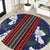 Samoan Culture Round Carpet Hibiscus and Ula Fala with Tapa Pattern Blue Color