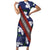 Samoan Culture Short Sleeve Bodycon Dress Hibiscus and Ula Fala with Tapa Pattern Blue Color